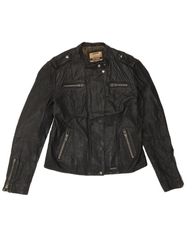 SUPERDRY Jachetă de piele pentru femei UK 14 Medium Black Leather