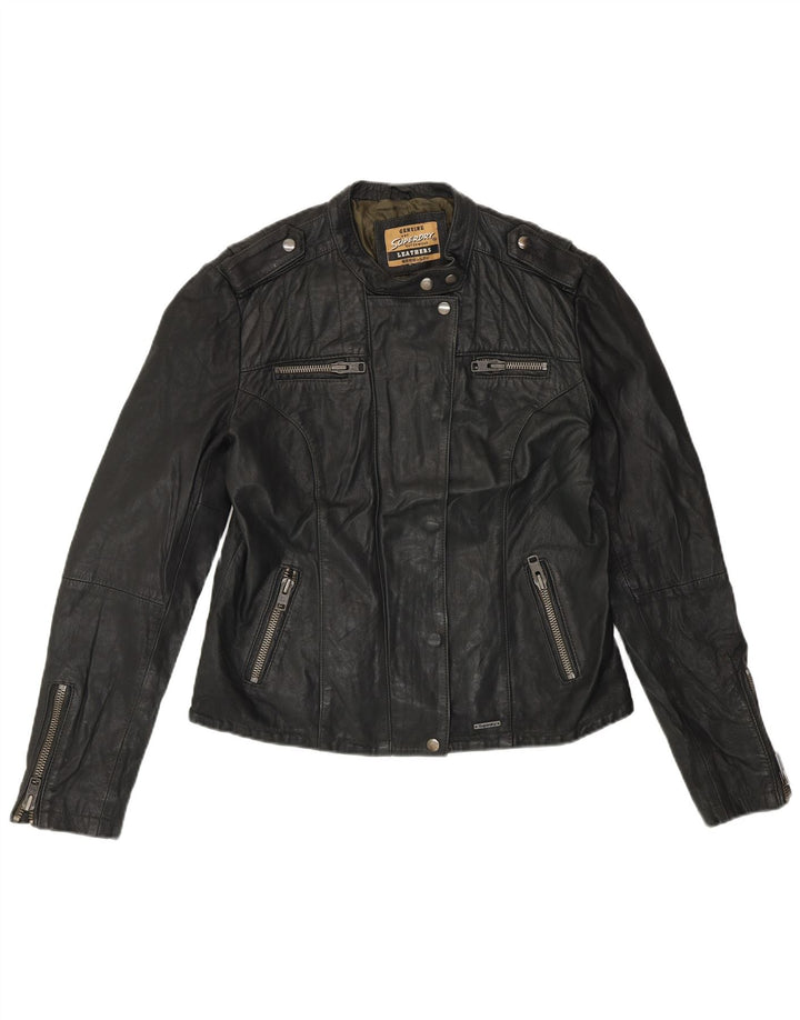 SUPERDRY Jachetă de piele pentru femei UK 14 Medium Black Leather