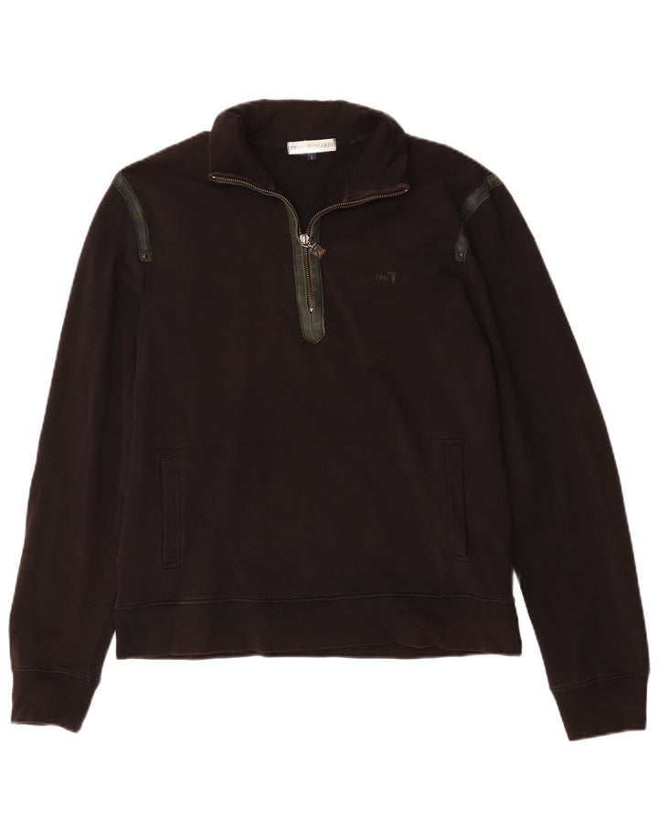 Pulover Trussardi pentru damă, cu fermoar, cu gât, bumbac mare, negru