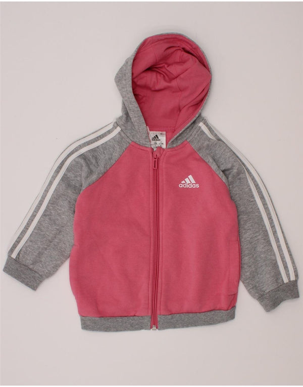 Pulover cu glugă cu fermoar Adidas pentru fetițe, 12-18 luni, bumbac color bloc roz