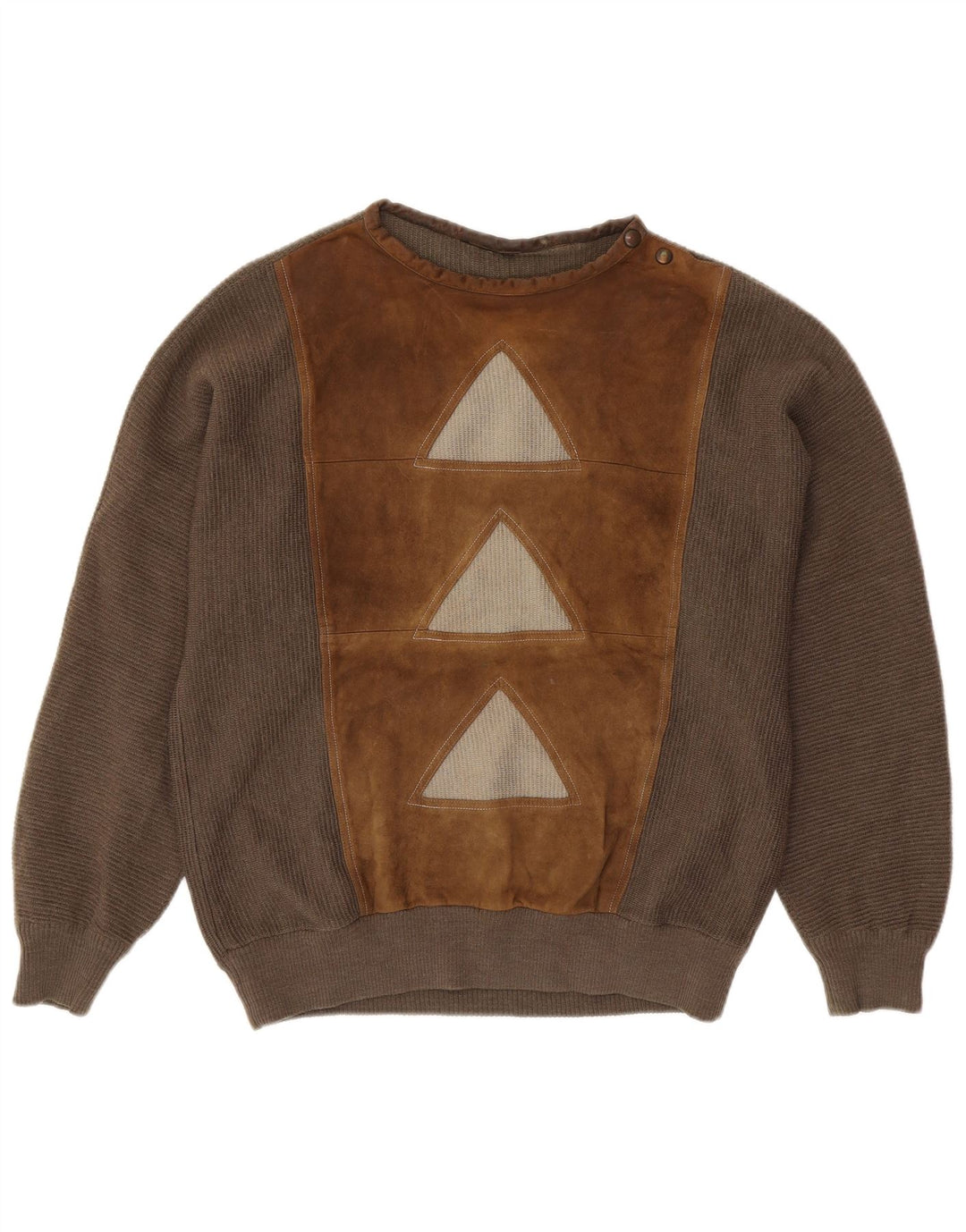 Pulover VINTAGE pentru bărbați, cu gât cu nasturi, lână geometrică mare, maro