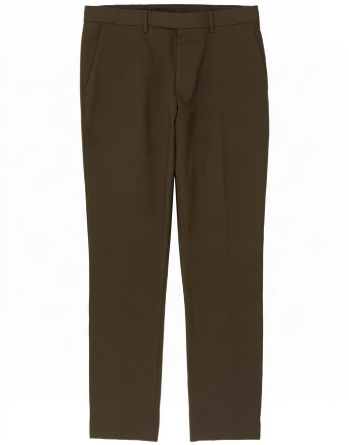 Marks & Spencer Pantaloni de costum pentru bărbați W34 L31 Kaki Poliester
