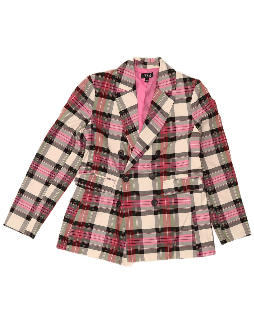 TOPSHOP Jachetă pentru femei la dublu piept, UK 10, în carouri mici, roz