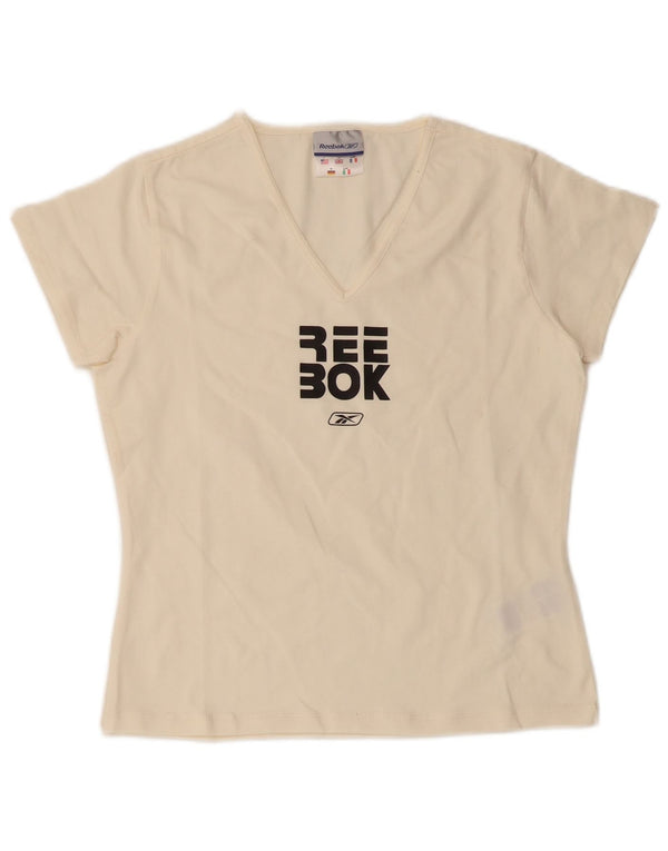 Tricou grafic Reebok pentru femei Top UK 14 Large Off White Cotton