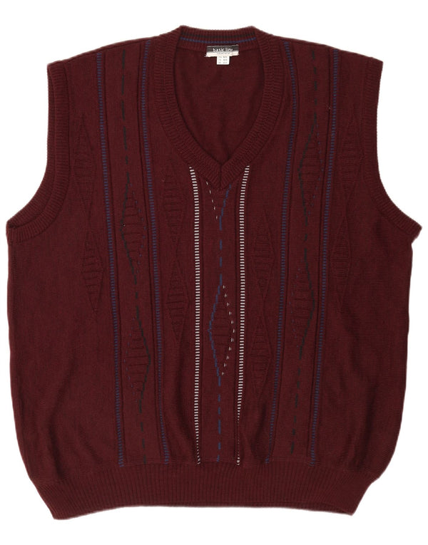 Vintage bărbați Vest Tank Top Marea Britanie 46/48 2XL Bordeaux Lână geometrică
