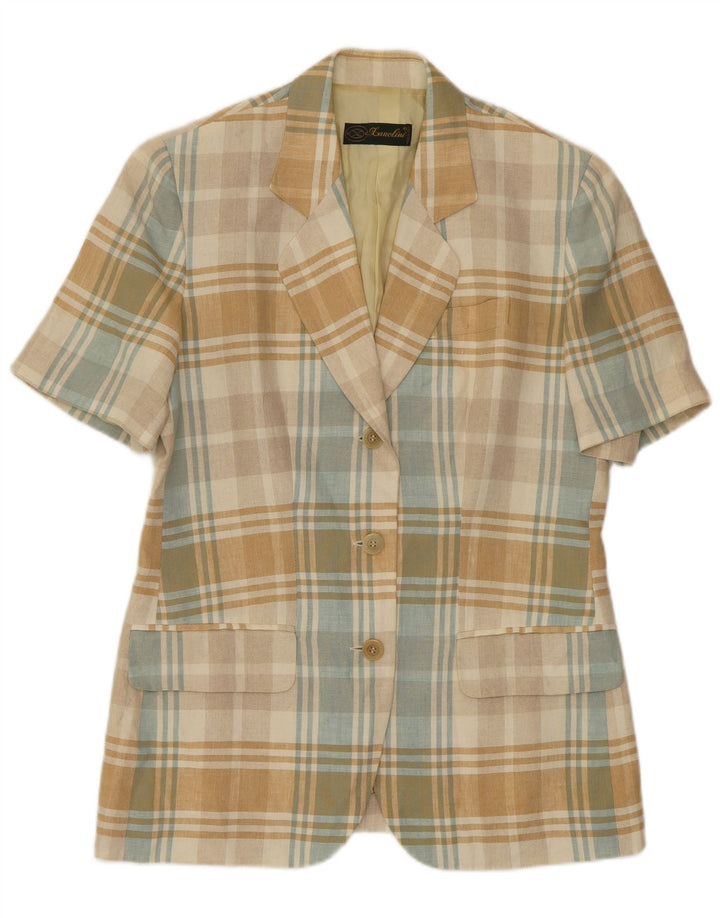 Jachetă blazer pentru femei cu mânecă scurtă Lanolini IT 44 Medium Multicolor Check