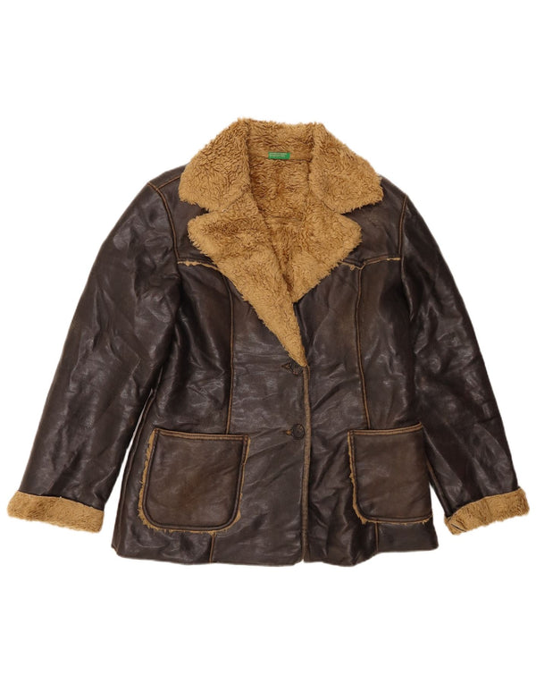 Jachetă Sherpa din piele sintetică pentru femei BENETTON IT 46 Large Brown Polyacrylic