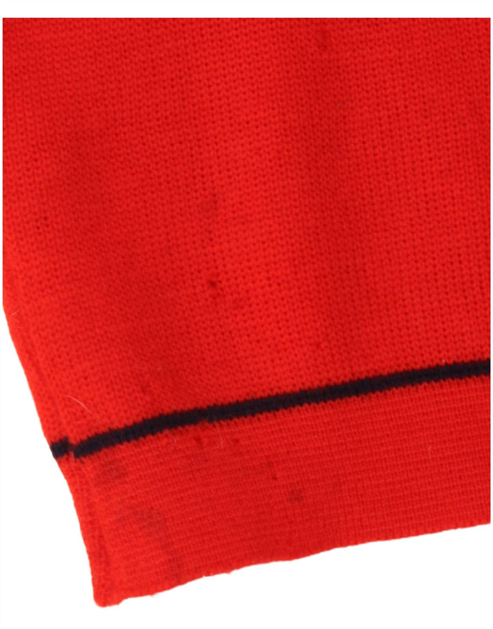 VINTAGE Mens Crew Neck Jumper Sweater Medium Red Striped Wool