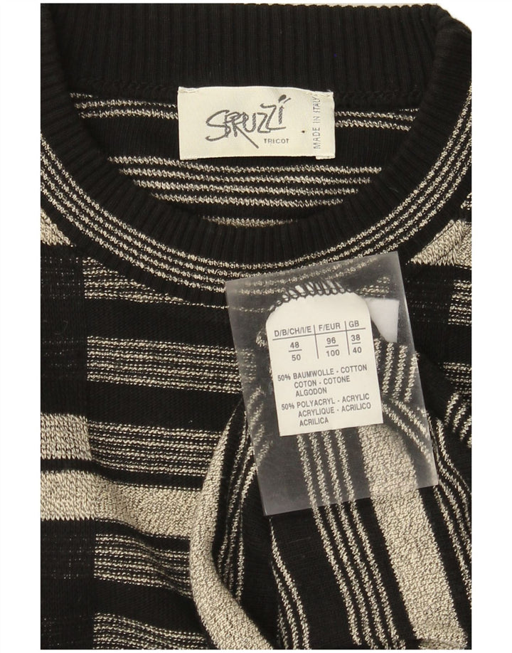 Pulover vintage pentru bărbați cu gât roșu, Marea Britanie 38/40 Medium Negru Geometric