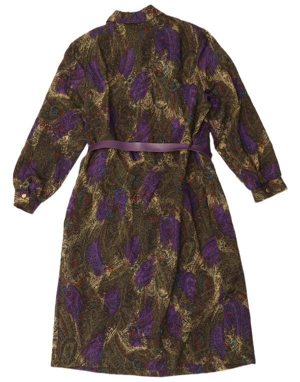 Rochie cămașă vintage pentru femei cu mânecă lungă EU 44 XL Lână virgină verde Paisley