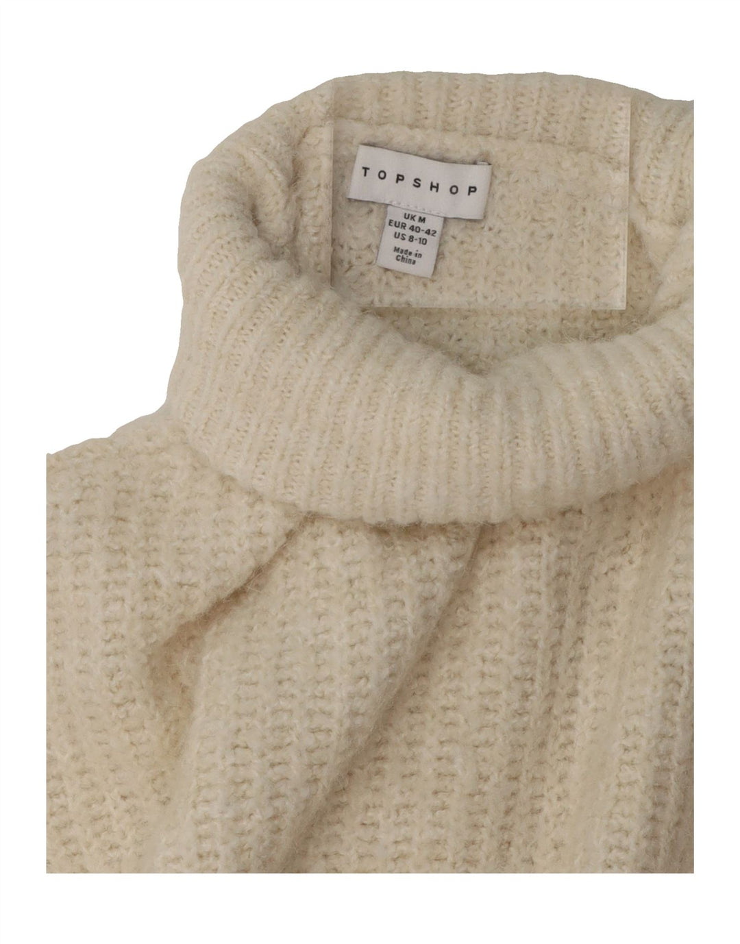 TOPSHOP Womens Longline Roll Neck Jumper Sweater UK 14 Medium Off White Vintage Topshop and Second-Hand Topshop from Messina Hembry 