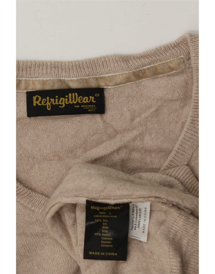 Refrigiwear Pulover cu decolteu în V pentru bărbați, mare, bej, mătase