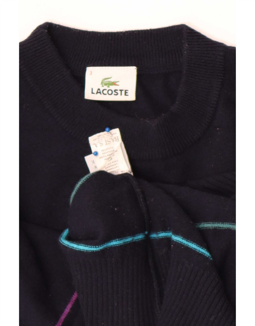 Pulover pentru bărbați Lacoste cu decolteu triplu, mărimea 3, cu dungi mici, bleumarin