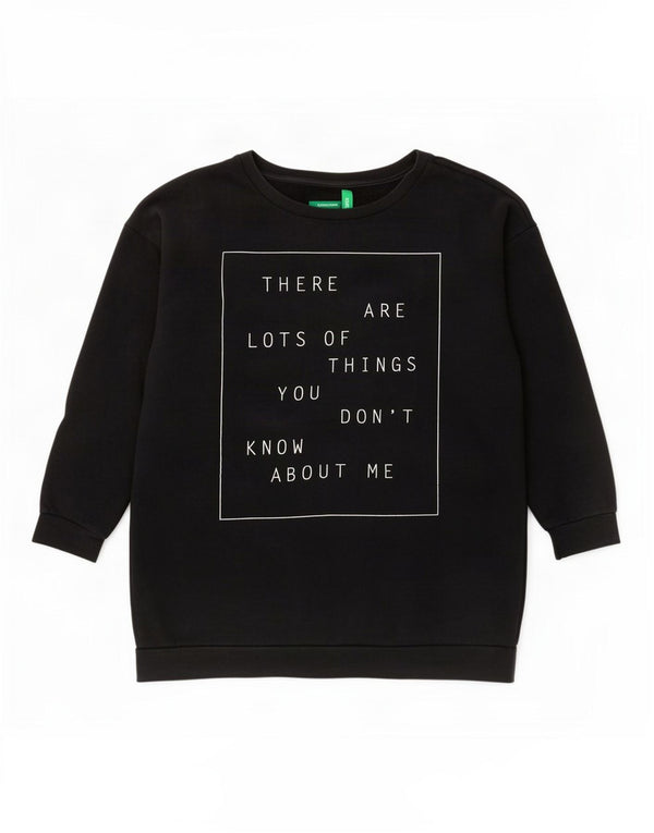 Benetton Womens Graphic Sweatshirt Jumper UK 14 Large Black