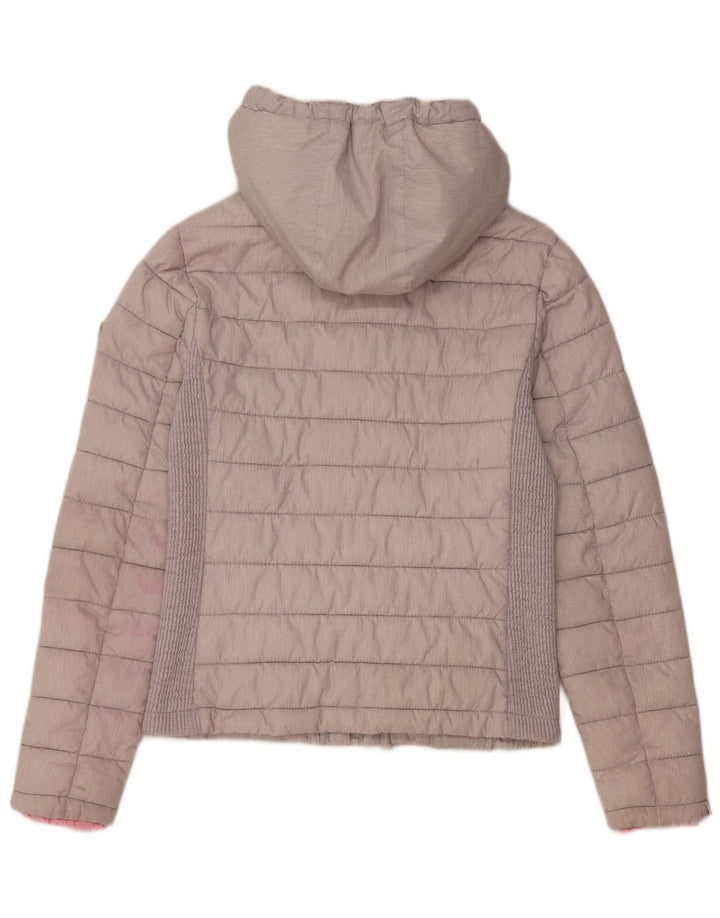 Jachetă căptușită cu glugă Superdry pentru femei UK 14, mare, gri, poliester
