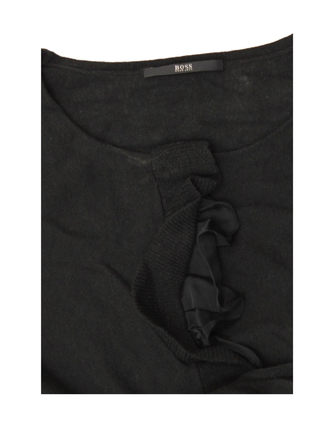 Pulover pentru femei Hugo Boss, cu volan în față, cu gâtul tripu, UK 8, negru