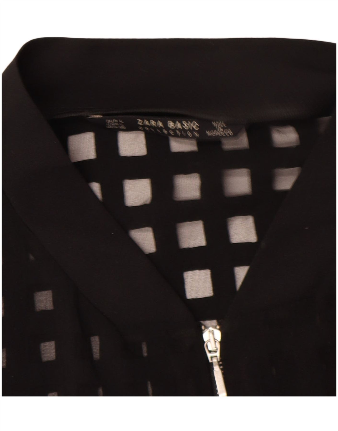 Jachetă Bomber See Through pentru femei Zara UK 16, mare, neagră, geometrică, viscoză