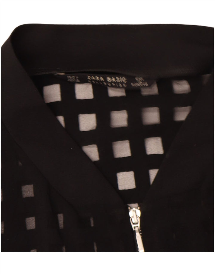 Jachetă Bomber See Through pentru femei Zara UK 16, mare, neagră, geometrică, viscoză
