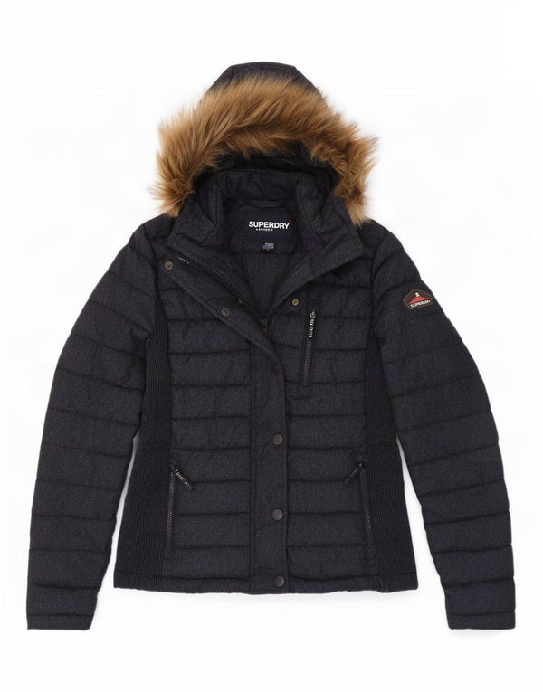 Jachetă căptușită cu glugă Superdry pentru femei UK 18 XL, albastru bleumarin, nailon cu pături
