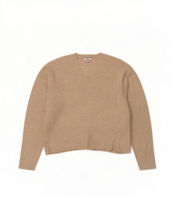 Pulover pentru femei Marks & Spencer, cu decolteu în V, UK 18 XL, bej, viscoză cu pături