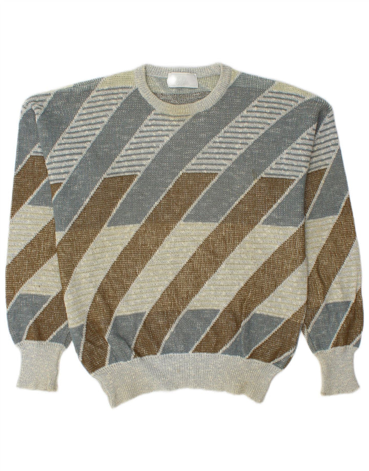 Pulover vintage pentru bărbați, cu gât roșu, bumbac cu dungi medii, multicolore