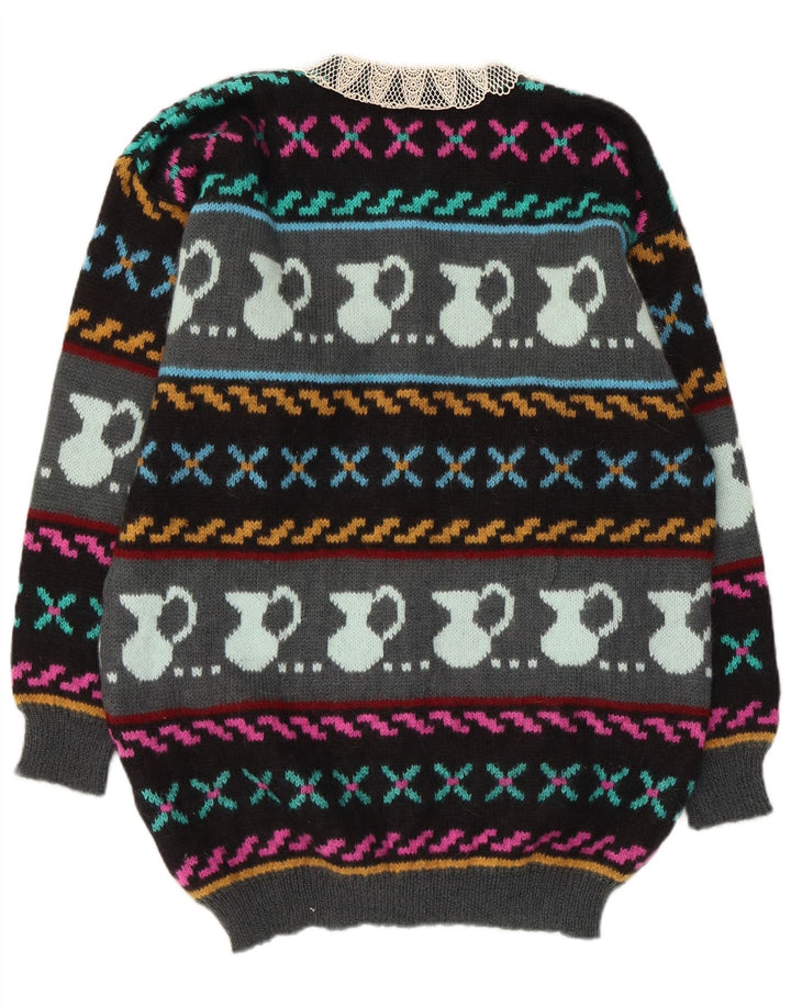 Pulover cardigan cu model abstract pentru femei vintage UK 10 mic multicolor