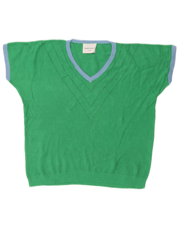 Pulover Vintage pentru femei Roma, cu mânecă scurtă, cu decolteu în V, UK 14, verde, mare