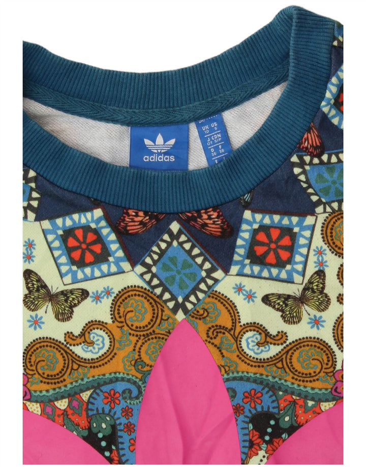 Pulover adidas cu model abstract pentru femei UK 10 mic albastru boem