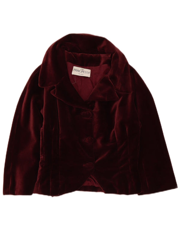 Jachetă Bolero din catifea vintage pentru femei cu mâneci 3/4 UK 12 Burgundy mediu