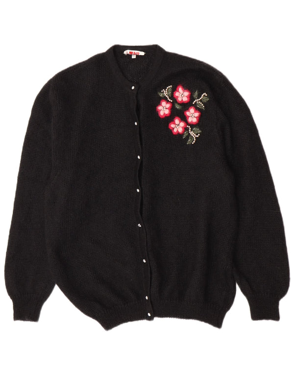 Pulover Cardigan Vintage pentru Damă IT 50 XL Negru Mohair Floral