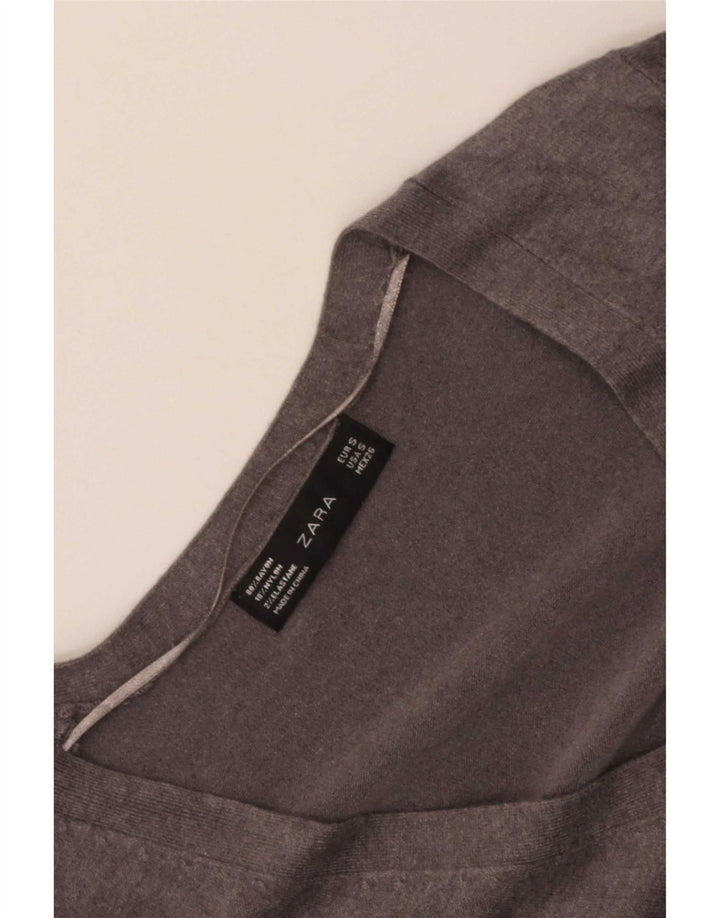 Pulover cu decolteu în V Zara pentru femei UK 10 Mic, raion gri