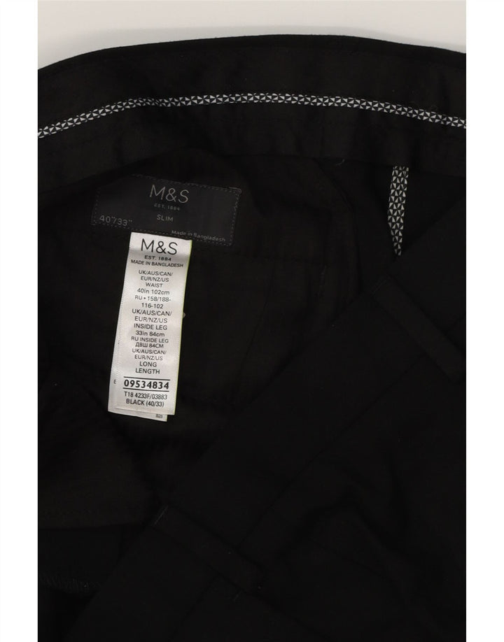 MARKS & SPENCER Pantaloni chino subțiri pentru bărbați L40 L33 Poliester negru