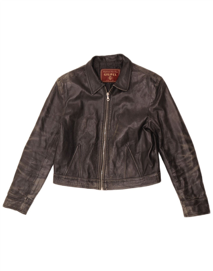 Jachetă din piele vintage pentru femei UK 14 Medium Black Leather