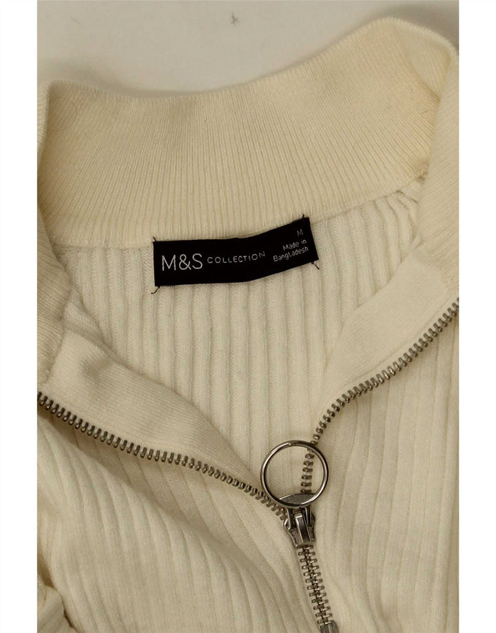 Pulover pentru femei Marks & Spencer, cu fermoar, cu gât, UK 14 Medium Off White