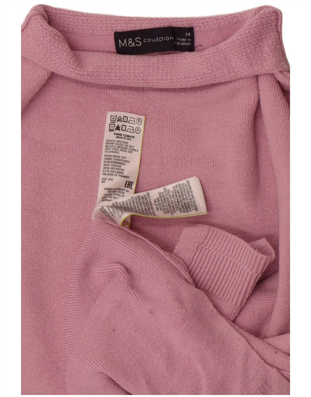 Pulover cu gât țestoasă pentru femei Marks & Spencer UK 14, mare, roz, viscoză
