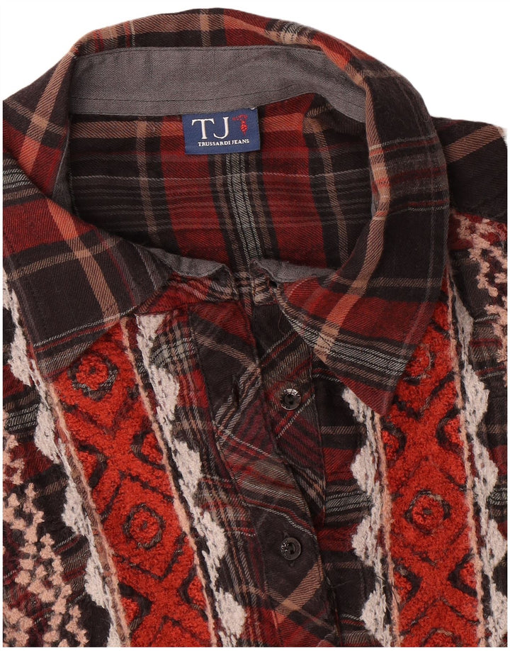 Cămașă cu paragate Trussardi pentru femei UK 14 Medium Burgundy Check