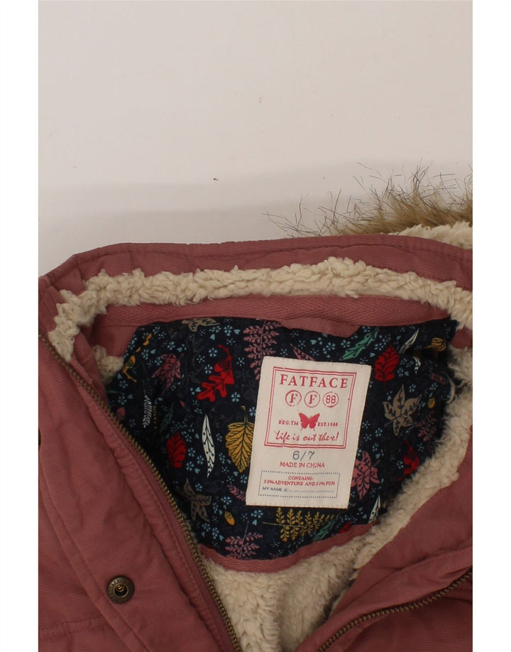 FAT FACE Girls Hooded Padded Jacket 6-7 Years Pink Polyester Vintage Fat Face and Second-Hand Fat Face from Messina Hembry 