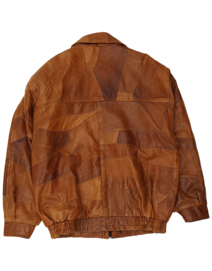 Jachetă de piele vintage pentru bărbați UK 42 XL din piele maro mozaică