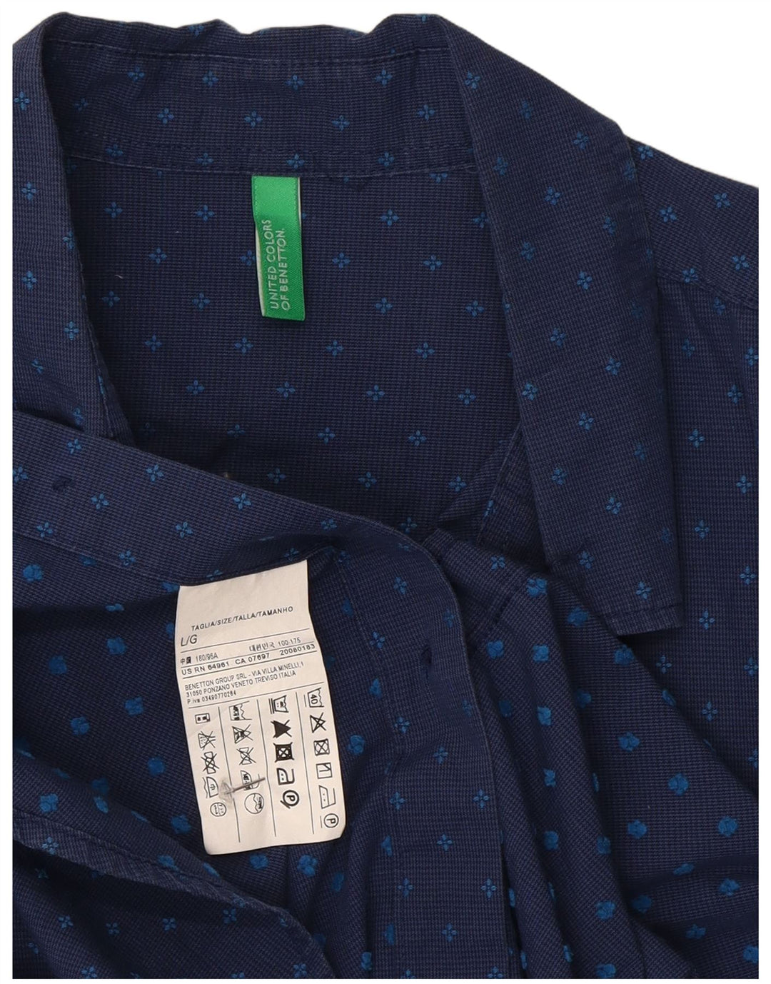 Cămașă Benetton pentru bărbați, mare, albastru, bumbac cu pete