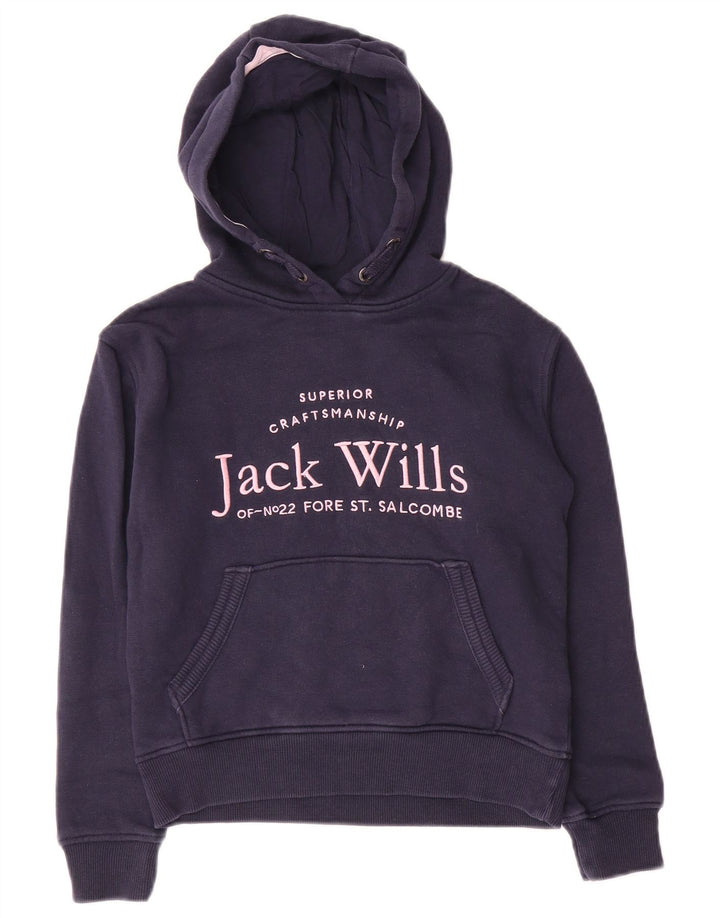 JACK WILLS Pulover cu glugă cu grafic pentru fete 8-9 ani Bumbac bleumarin