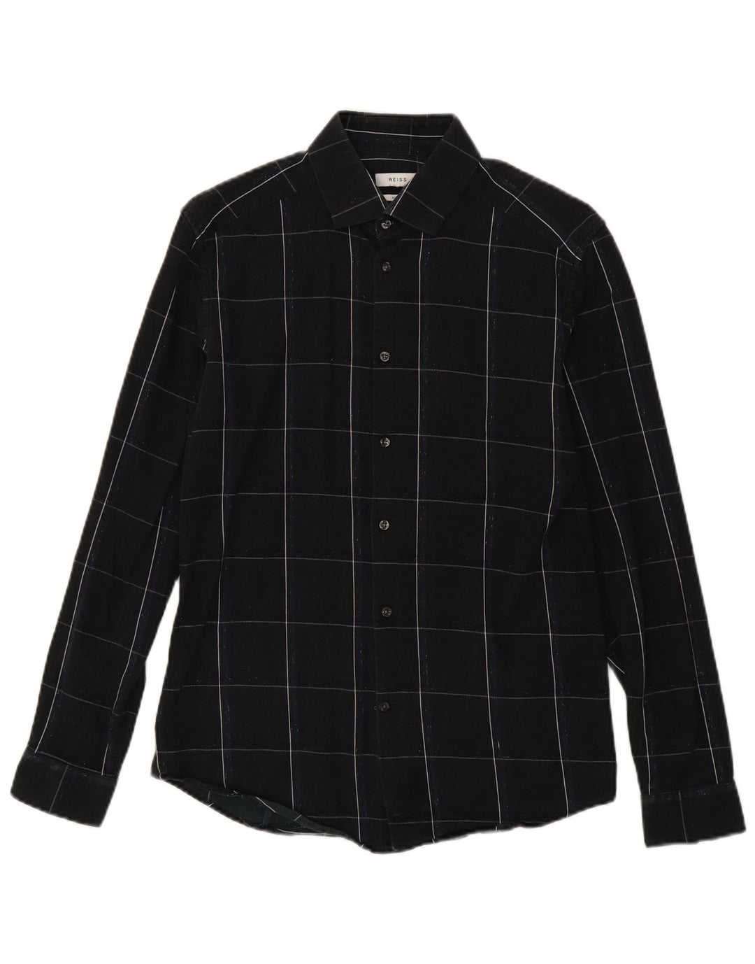 Cămașă de flanel pentru bărbați Reiss Slim Fit, bumbac cu carouri negru mediu