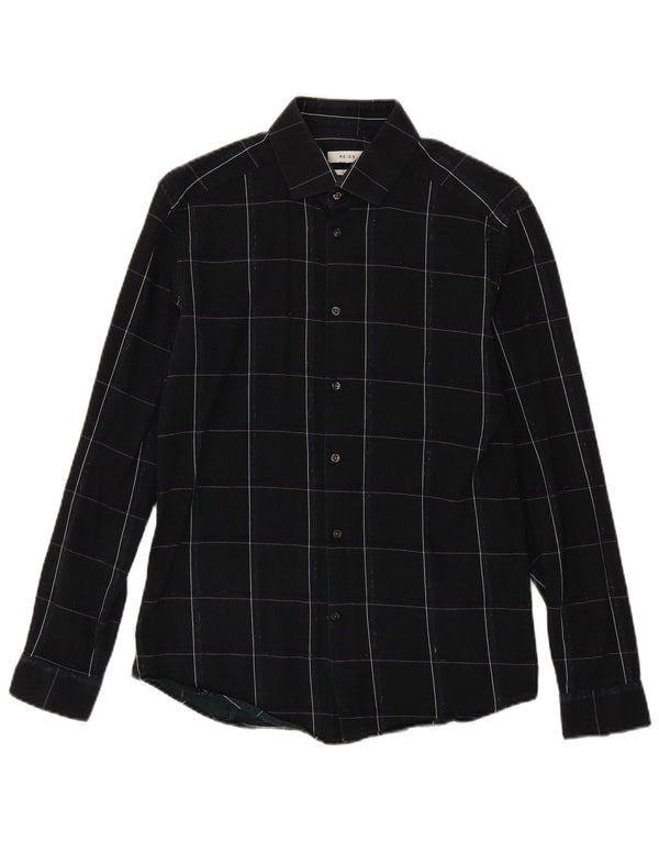 Cămașă de flanel pentru bărbați Reiss Slim Fit, bumbac cu carouri negru mediu