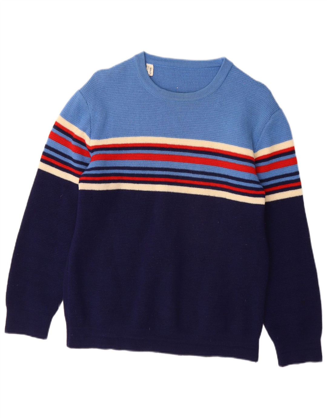 Pulover vintage pentru femei cu gât de barcă UK 12 Lână nouă cu dungi albastre medii