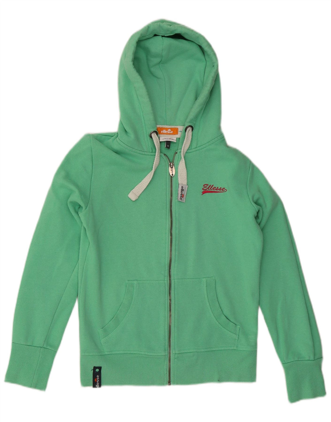 ELLESSE Pulover cu capota cu fermoar pentru femei UK 10 Bumbac verde mic