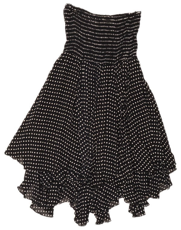 Rochie asimetrică fără bretele vintage pentru femei UK 18 XL, viscoză neagră cu buline