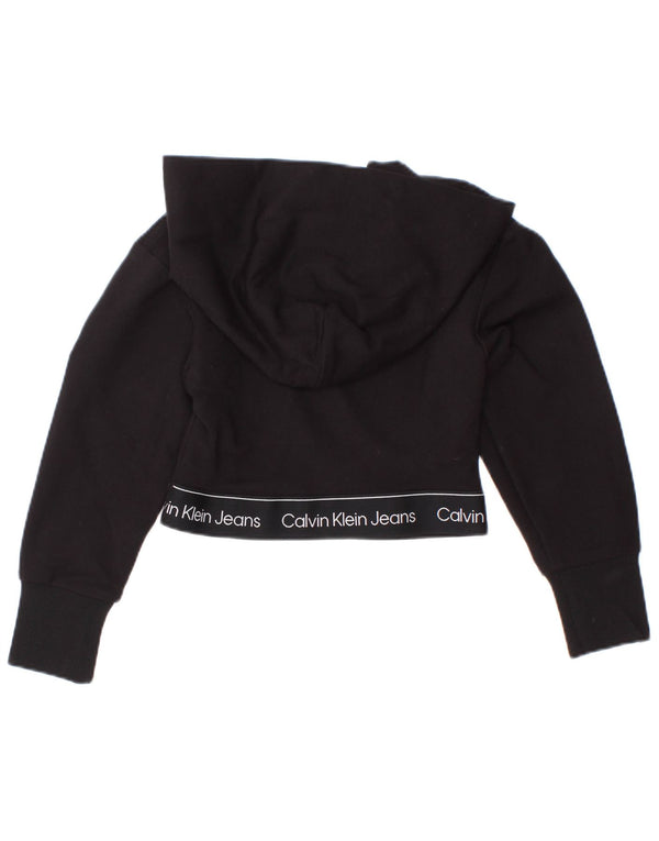 Pulover Calvin Klein pentru fete Crop Graphic Hoodie 3-4 ani, viscoza neagra