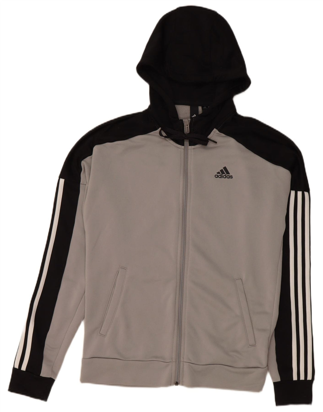 Pulover Adidas pentru bărbați, cu fermoar, gri mic, poliester color bloc