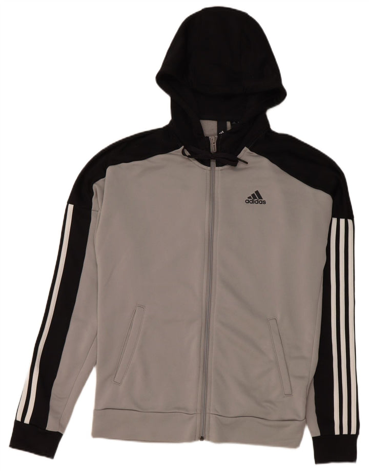 Pulover Adidas pentru bărbați, cu fermoar, gri mic, poliester color bloc