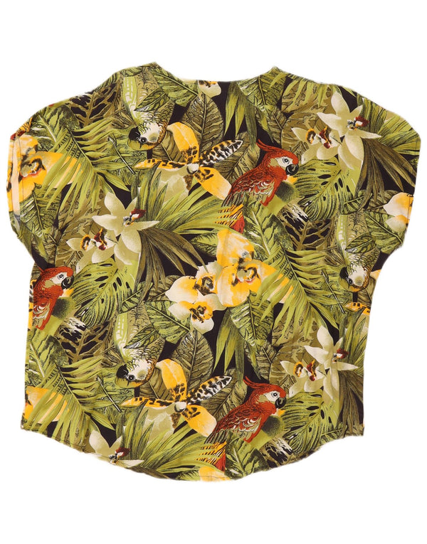 Bluză vintage cămașă cu mânecă scurtă pentru femei UK 18 XL, verde, florală