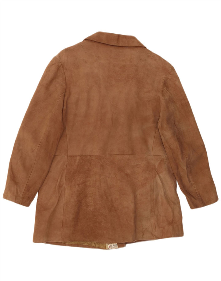 VINTAGE Palton pentru femei din piele intoarsa dublu piept EU 50 3XL piele maro
